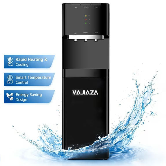 VAJIAZA Water Dispenser for 3 and 5 Gallon Bottles – Bottom Load Water Machine with Hot, Cold & Room Temperature Options, Safe Design, Black