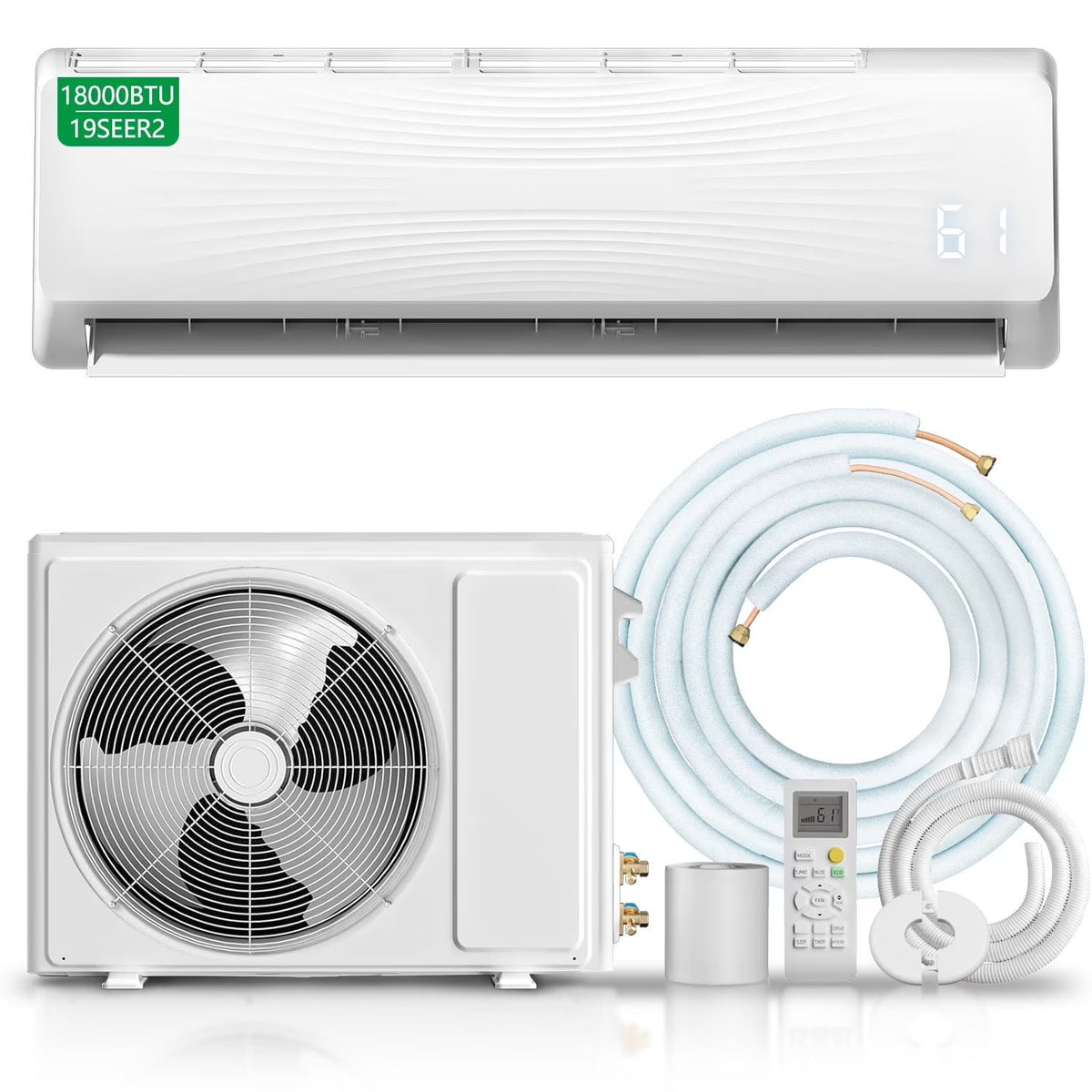 TMWINGS 18000BTU Mini Split Air Conditioner Heat Pump,19 SEER2 Split ac unit 230V with Remote AC Cool Up to 1000 Sq. Ft,Variable Frequency Cooling and Heating,R32 Refrigerant & Installation Kit, White