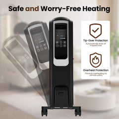 VAJIAZA 1500W Electric Oil Filled Radiator, 26" Durable Steel Radiator Heater, Oil Filled Heater with Remote Control, ECO & Silent Mode, 24H Timer, Overheat & Tip-Over Protection