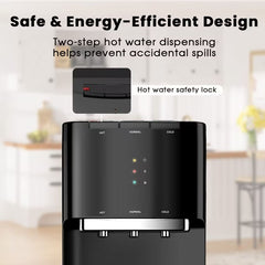 VAJIAZA Water Dispenser for 3 and 5 Gallon Bottles – Bottom Load Water Machine with Hot, Cold & Room Temperature Options, Safe Design, Black