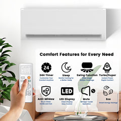 TMWINGS 18000BTU Mini Split Air Conditioner Heat Pump,19 SEER2 Split ac unit 230V with Remote AC Cool Up to 1000 Sq. Ft,Variable Frequency Cooling and Heating,R32 Refrigerant & Installation Kit, White