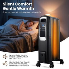 VAJIAZA 1500W Electric Oil Filled Radiator, 26" Durable Steel Radiator Heater, Oil Filled Heater with Remote Control, ECO & Silent Mode, 24H Timer, Overheat & Tip-Over Protection
