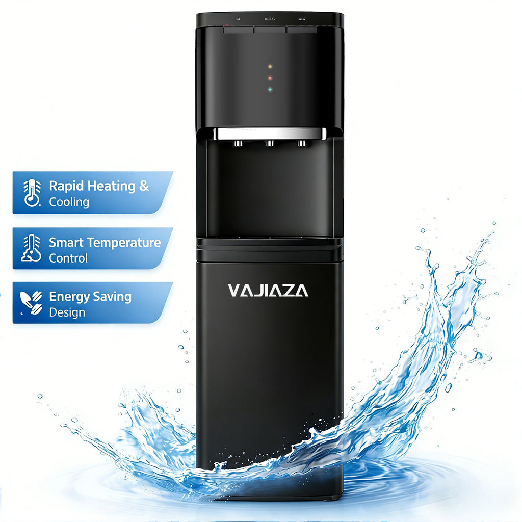 Water Dispenser for 3 and 5 Gallon Bottles – Bottom Load Water Machine with Hot, Cold & Room Temperature Options, Self-Cleaning & Safe Design, Black