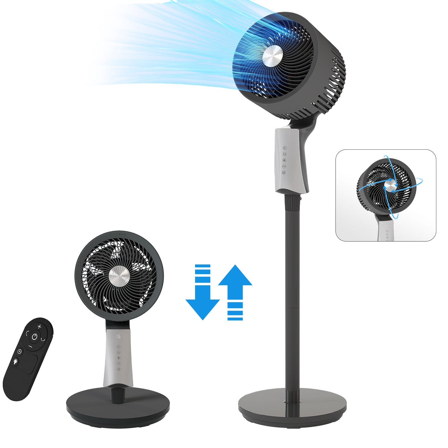 Pedestal Fan with 32 Speeds & 3 Modes, Floor Fan Equipped Led Light,60°Oscillating, Free Standing, 12H Timer, Remote Control