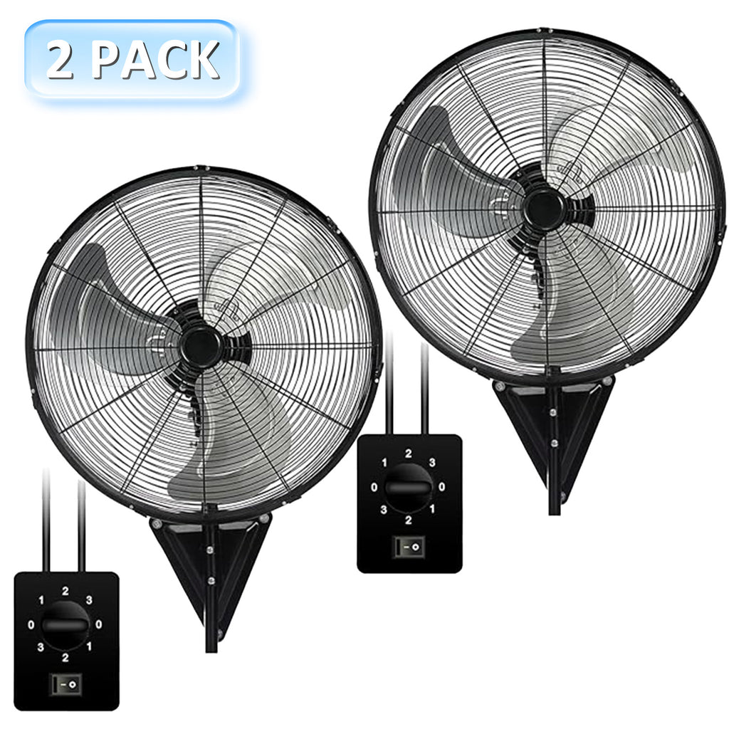 2-Pack 22" Wall Mount Fan High Velocity up to 7000CFM, Oscillating Wall Fans with Remote Control, 3-Speed Adjustable Tilt & Timer for Home, Garage, Workshop, Black
