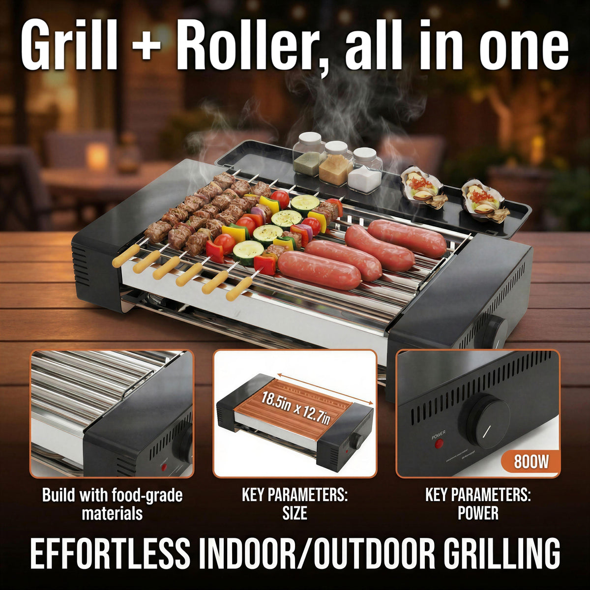 TMWINGS Electric 2-in-1 Indoor Electric Grill, Hot Dog Roller Grill, Smokeless BBQ Gril, Sausages, Brats, Kebabs, Skewers & Breakfast Links, Portable Countertop Barbecue Cooker for Home Kitchen, Family Parties & Game Day tiktokshops