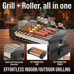 TMWINGS Electric 2-in-1 Indoor Electric Grill, Hot Dog Roller Grill, Smokeless BBQ Gril, Sausages, Brats, Kebabs, Skewers & Breakfast Links, Portable Countertop Barbecue Cooker for Home Kitchen, Family Parties & Game Day tiktokshops