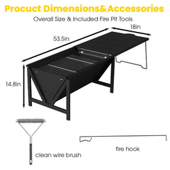 VAJIAZA 53.5 in. Expandable Fire Pit for Outside, 3-in-1 Wood Burning Fire Pit, Steel Fire Pit Tables with BBQ Net, Poker, Grill Brush