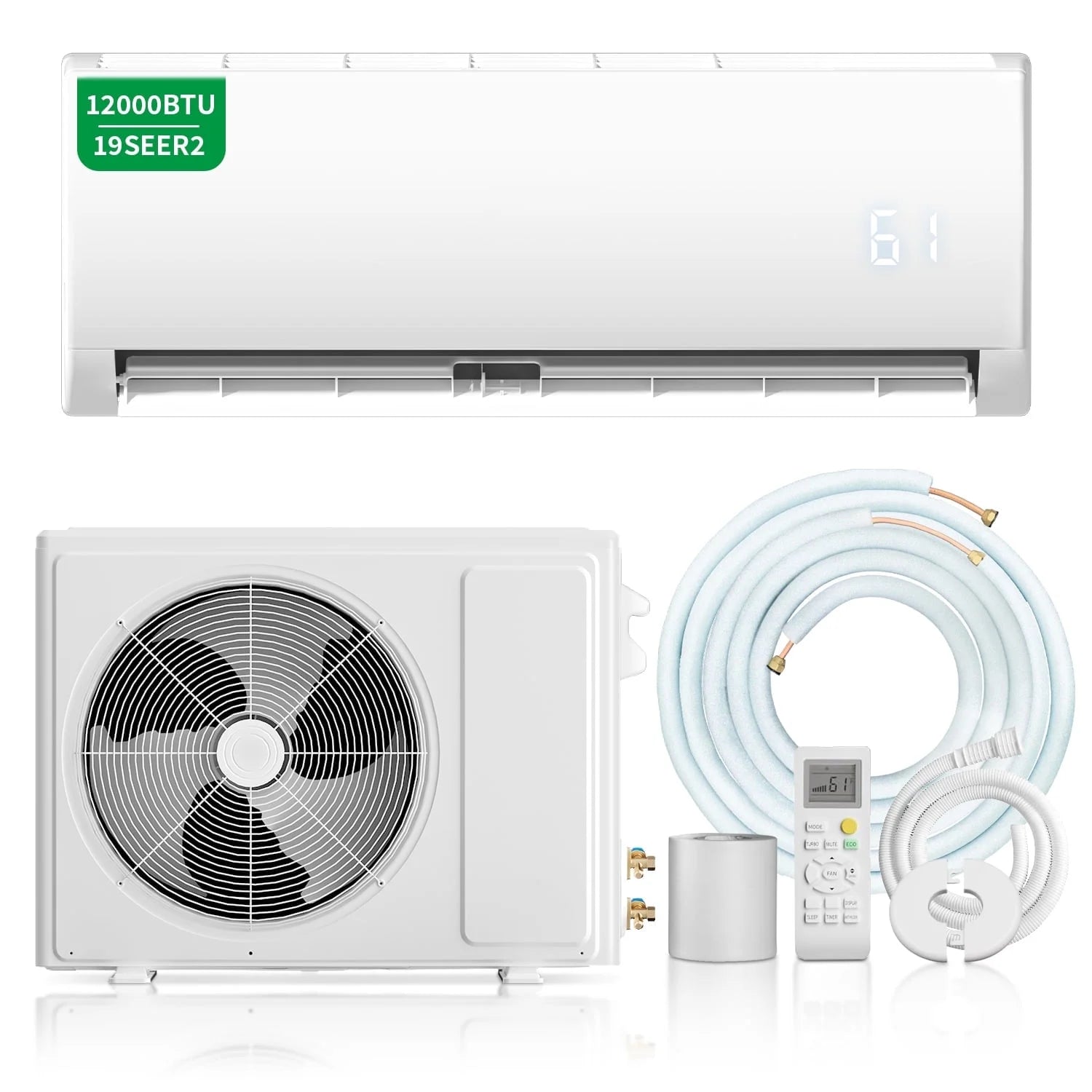 Mini Split Air Conditioner Heat Pump,19 SEER2 115V Split ac unit with Remote AC Cool Up to 650 Sq. Ft,Variable Frequency Cooling and Heating，R32 Refrigerant & Installation Kit, White