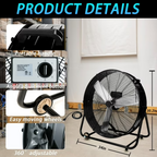 Industrial Fan 30 Inch Heavy Duty Drum 3 Speed 11000 CFM Air Circulation High Velocity Fan For Warehouse, Workshop, Factory, Commercial, Residential and Greenhouse Black