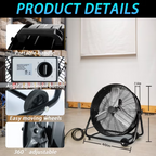 Industrial Fan 36 Inch Heavy Duty Drum 3 Speed 20000 CFM Air Circulation High Velocity Fan For Warehouse, Workshop, Factory, Commercial, Residential and Greenhouse Black
