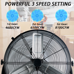 Industrial Fan 36 Inch Heavy Duty Drum 3 Speed 20000 CFM Air Circulation High Velocity Fan For Warehouse, Workshop, Factory, Commercial, Residential and Greenhouse Black
