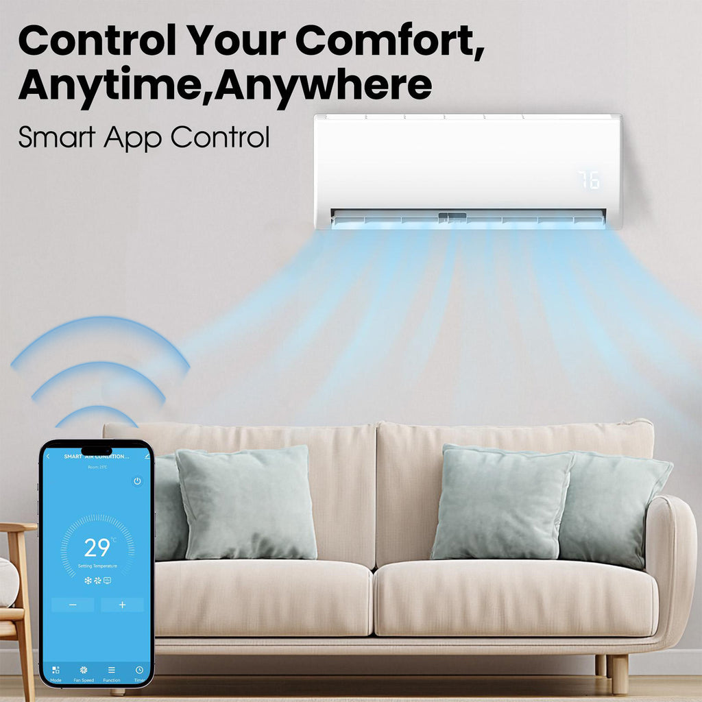 9000 BTU Mini Split Air Conditioner & Heater, 19 SEER2 115V WIFI Enabled Ductless Wall-Mounted AC Unit Covers Up to 450 Sq.Ft, APP & Remote Control