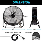 Industrial Fan 36 Inch Heavy Duty Drum 3 Speed 20000 CFM Air Circulation High Velocity Fan For Warehouse, Workshop, Factory, Commercial, Residential and Greenhouse Black