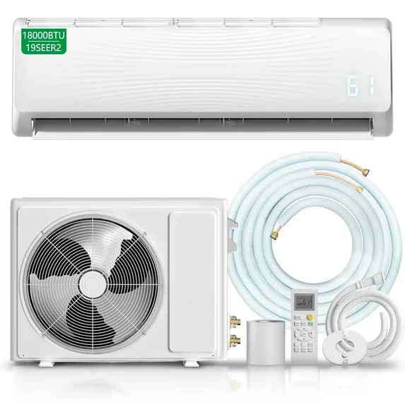 Mini Split Air Conditioner Heat Pump,19 SEER2 115V Split ac unit with Remote AC Cool Up to 650 Sq. Ft,Variable Frequency Cooling and Heating，R32 Refrigerant & Installation Kit, White