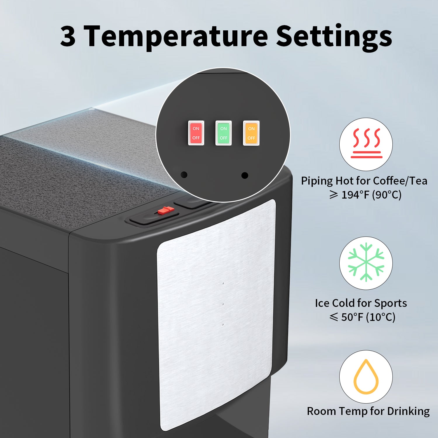 Stainless Steel Bottom Load Water Dispenser with LED Display, Water Cooler Equipped 3 Settings & Safety Lock Fits 5 Gal Bottle for Home/Office/Kitchen