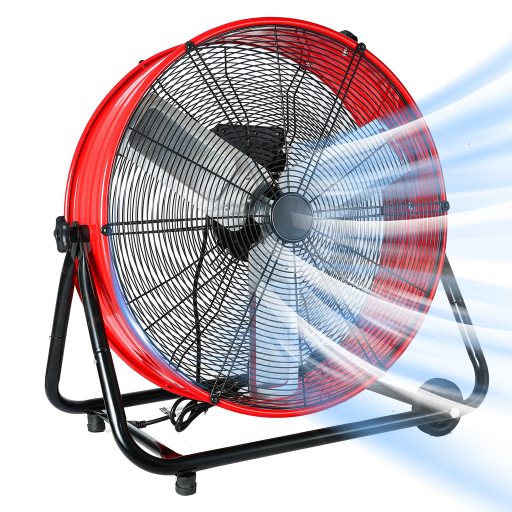 24"Industrial Fan High Velocity,Heavy Duty Drum Fan up to 8100CFM,3-Speed & 360°Adjustable,Ideal for Home, Garage, Indoor/Outdoor Use, Red