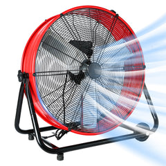 24"Industrial Fan High Velocity,Heavy Duty Drum Fan up to 8100CFM,3-Speed & 360°Adjustable,Ideal for Home, Garage, Indoor/Outdoor Use, Red