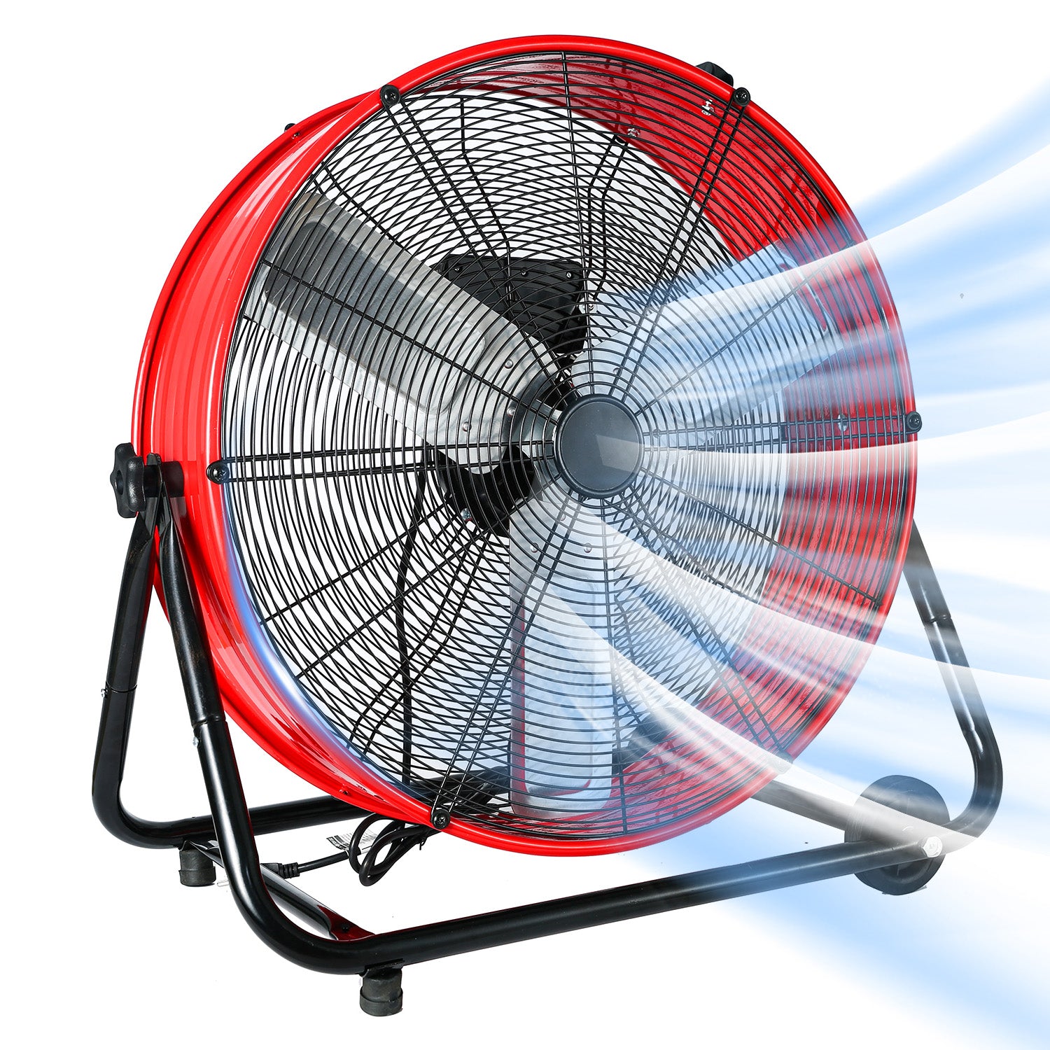 24"Industrial Fan High Velocity,Heavy Duty Drum Fan up to 8100CFM,3-Speed & 360°Adjustable,Ideal for Home, Garage, Indoor/Outdoor Use, Red