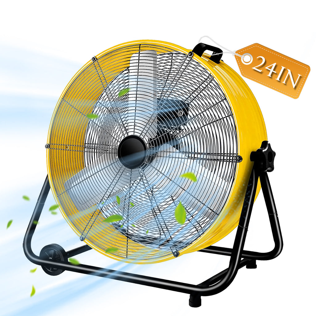 Industrial Fans 24" up to 8800 CFM, High Velocity Fan with 3 Speeds, Heavy Duty Blower Fan Equipped 360° Tilt Air Circulator Recommended Use in Warehouse, Garage, Yard, Yellow