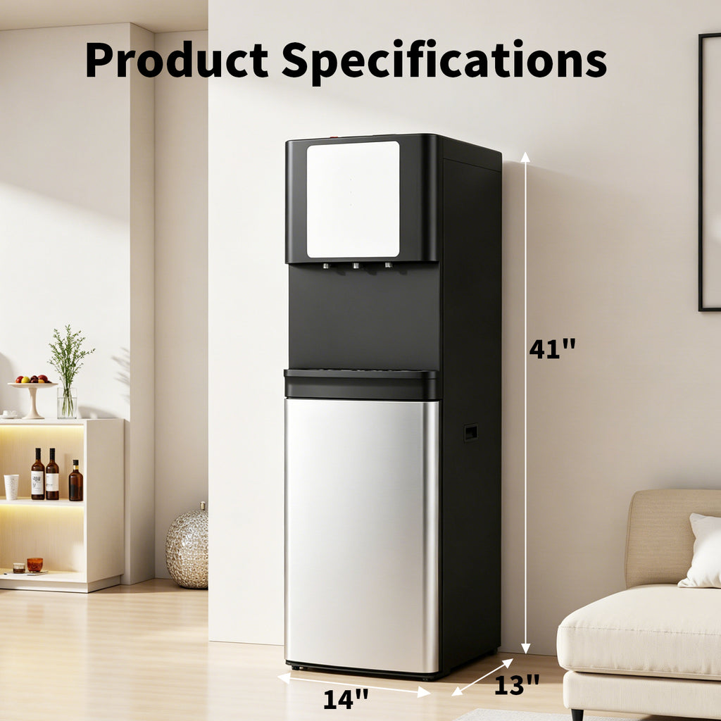 Stainless Steel Bottom Load Water Dispenser with LED Display, Water Cooler Equipped 3 Settings & Safety Lock Fits 5 Gal Bottle for Home/Office/Kitchen