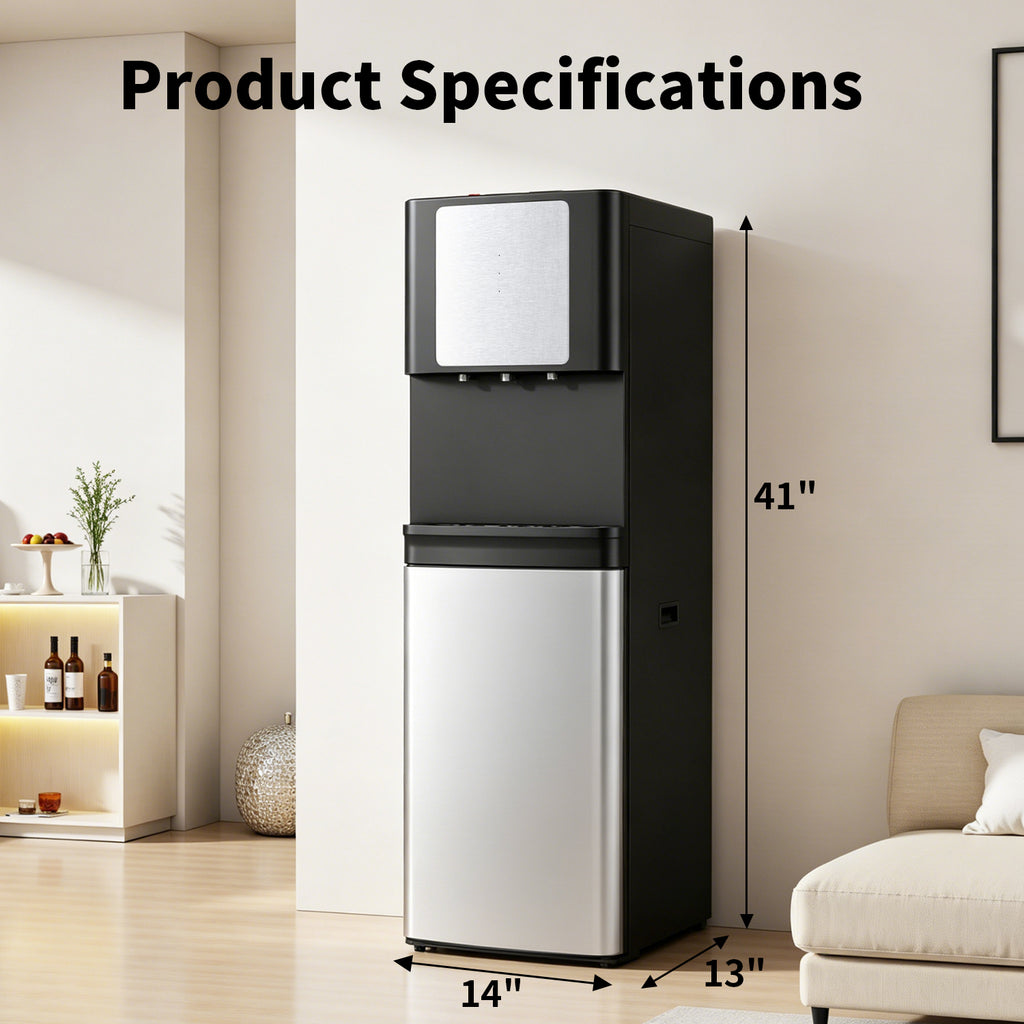 Stainless Steel Bottom Load Water Dispenser with LED Display, Water Cooler Equipped 3 Settings & Safety Lock Fits 5 Gal Bottle for Home/Office/Kitchen