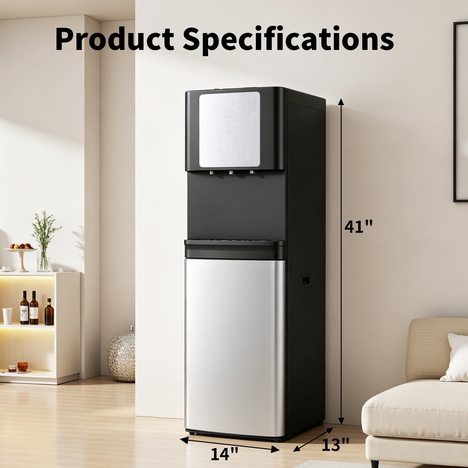 Stainless Steel Bottom Load Water Dispenser with LED Display, Water Cooler Equipped 3 Settings & Safety Lock Fits 5 Gal Bottle for Home/Office/Kitchen