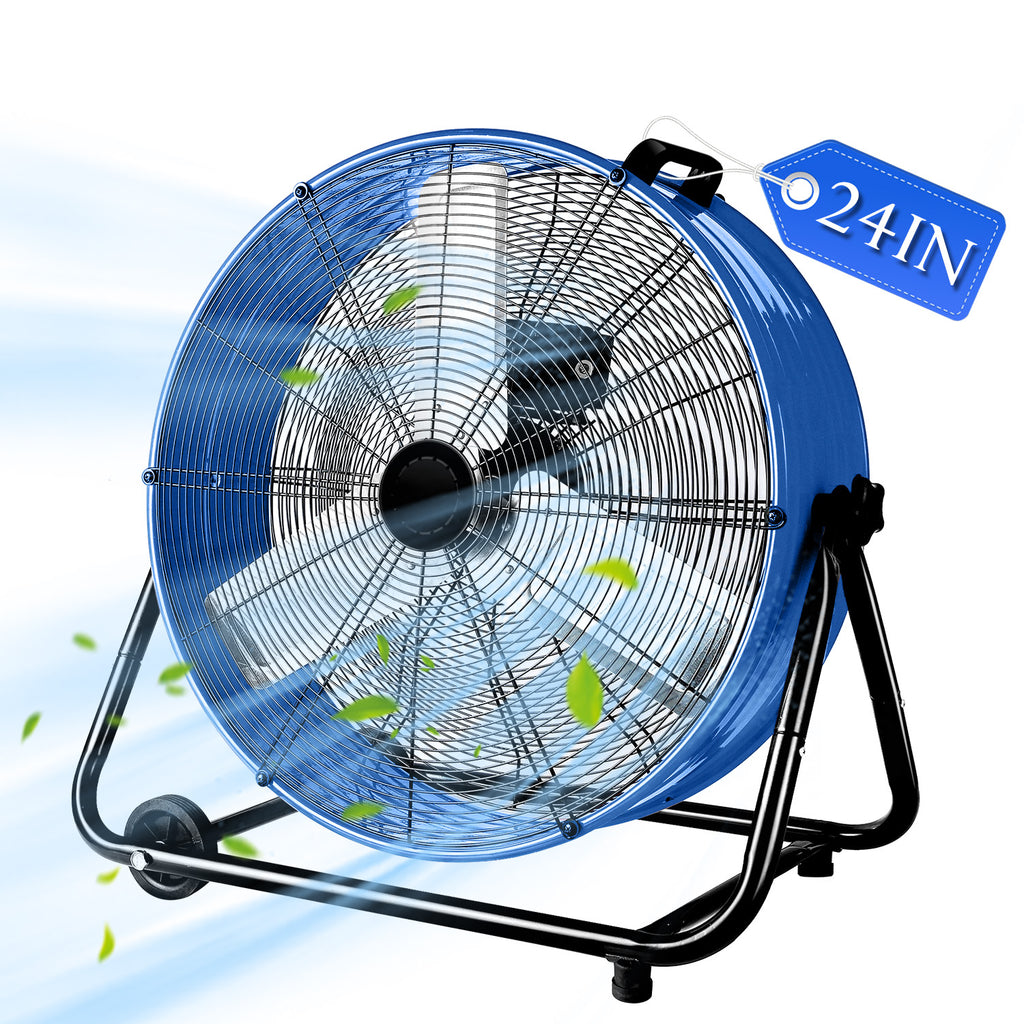 Industrial Fans 24" up to 8800 CFM, High Velocity Fan with 3 Speeds, Heavy Duty Blower Fan Equipped 360° Tilt Air Circulator Recommended Use in Warehouse, Garage, Yard, Blue