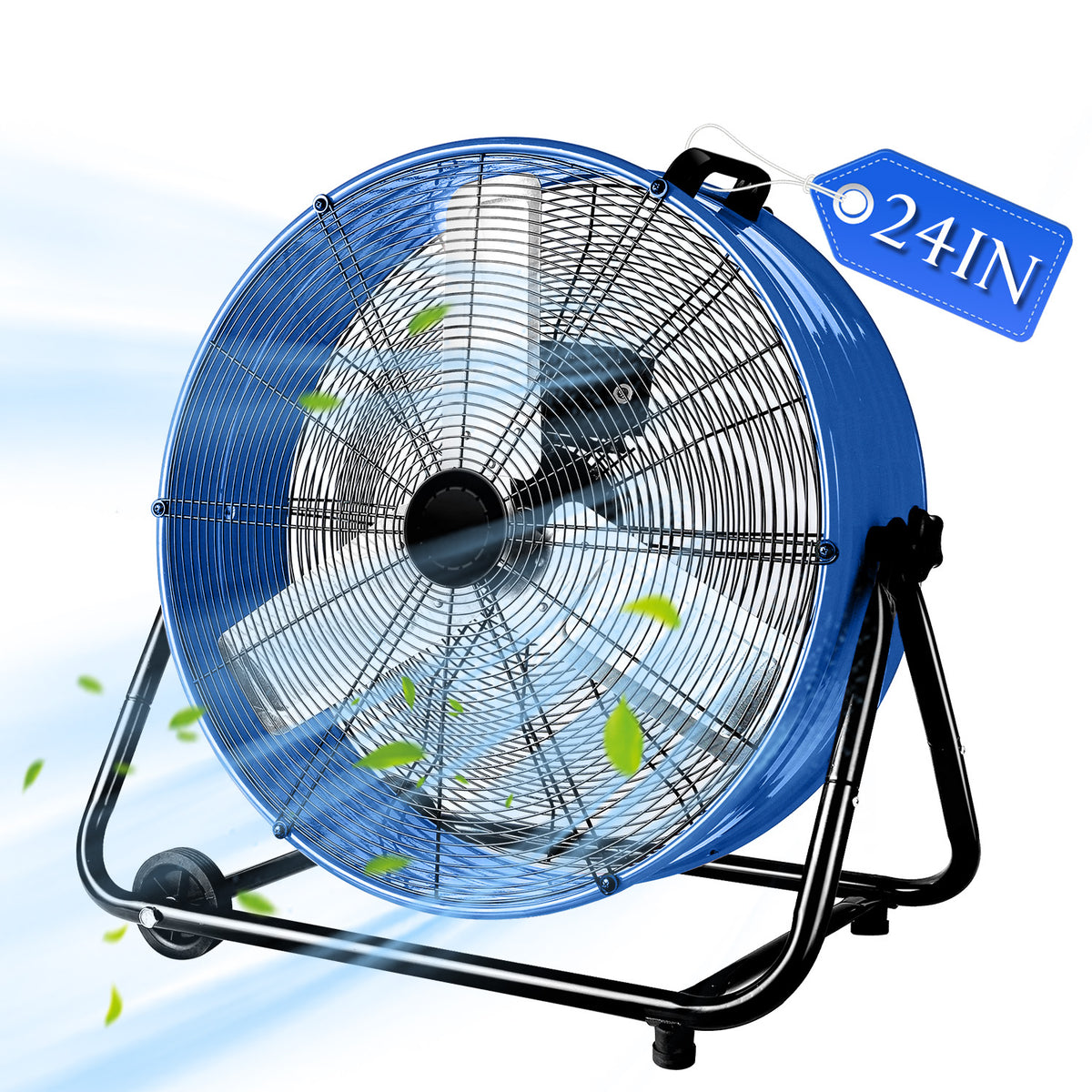 Industrial Fans 24" up to 8800 CFM, High Velocity Fan with 3 Speeds, Heavy Duty Blower Fan Equipped 360° Tilt Air Circulator Recommended Use in Warehouse, Garage, Yard, Blue
