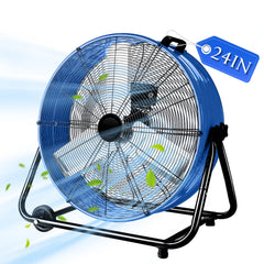Industrial Fans 24" up to 8800 CFM, High Velocity Fan with 3 Speeds, Heavy Duty Blower Fan Equipped 360° Tilt Air Circulator Recommended Use in Warehouse, Garage, Yard, Blue