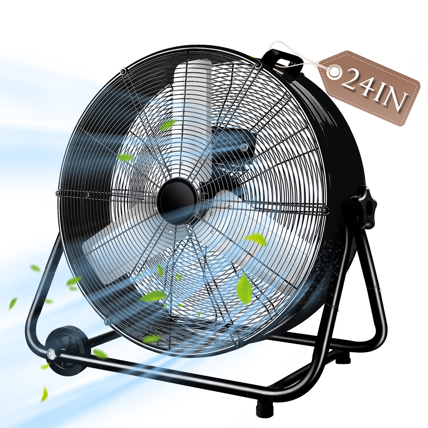 Industrial Fans 24" up to 8800 CFM, High Velocity Fan with 3 Speeds, Heavy Duty Blower Fan Equipped 360° Tilt Air Circulator Recommended Use in Warehouse, Garage, Yard, Black