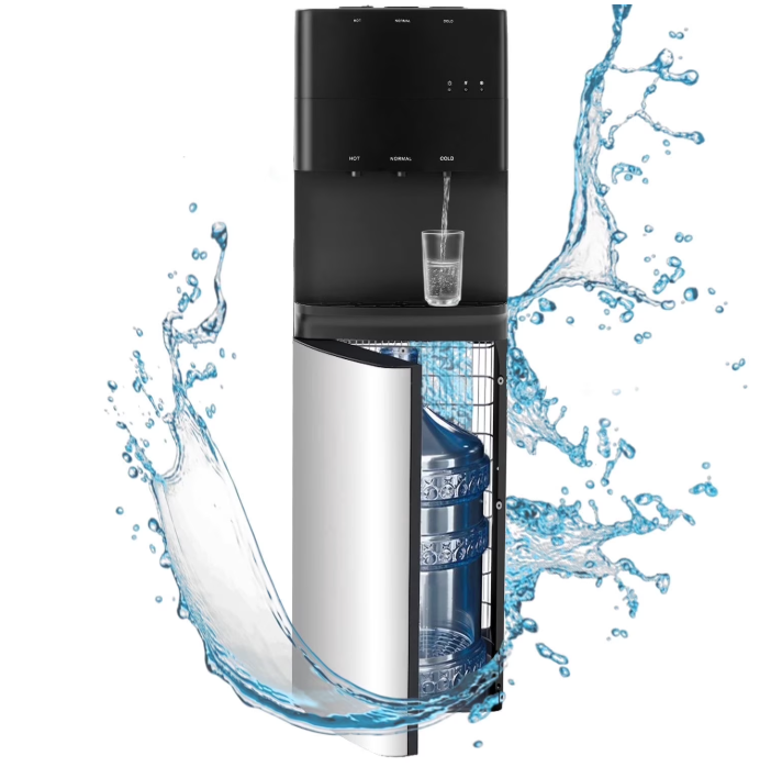 Bottom Loading Water Dispenser with Compressor Cooling, Stainless Steel Body & Aluminum Motor, High Dispensing Area, Safety Lock