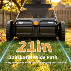 TMWINGS 21 Inch Push Lawn Sweeper, 3.4 Cu. Ft. Manual Leaf & Grass Collector with Adjustable Brush Height, 2 Spinning Brushes for Yard Lawn Patio Cleaning