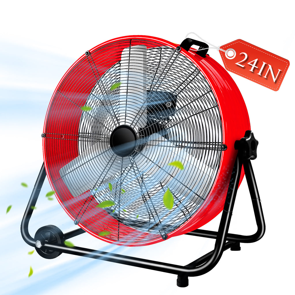 Industrial Fans 24" up to 8800 CFM, High Velocity Fan with 3 Speeds, Heavy Duty Blower Fan Equipped 360° Tilt Air Circulator Recommended Use in Warehouse, Garage, Yard, Red