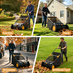 TMWINGS 21 Inch Push Lawn Sweeper, 3.4 Cu. Ft. Manual Leaf & Grass Collector with Adjustable Brush Height, 2 Spinning Brushes for Yard Lawn Patio Cleaning