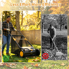 TMWINGS 26 Inch Push Lawn Sweeper, 7 Cu. Ft. Manual Leaf & Grass Collector with Adjustable Brush Height, 2 Spinning Brushes for Yard Lawn Patio Cleaning