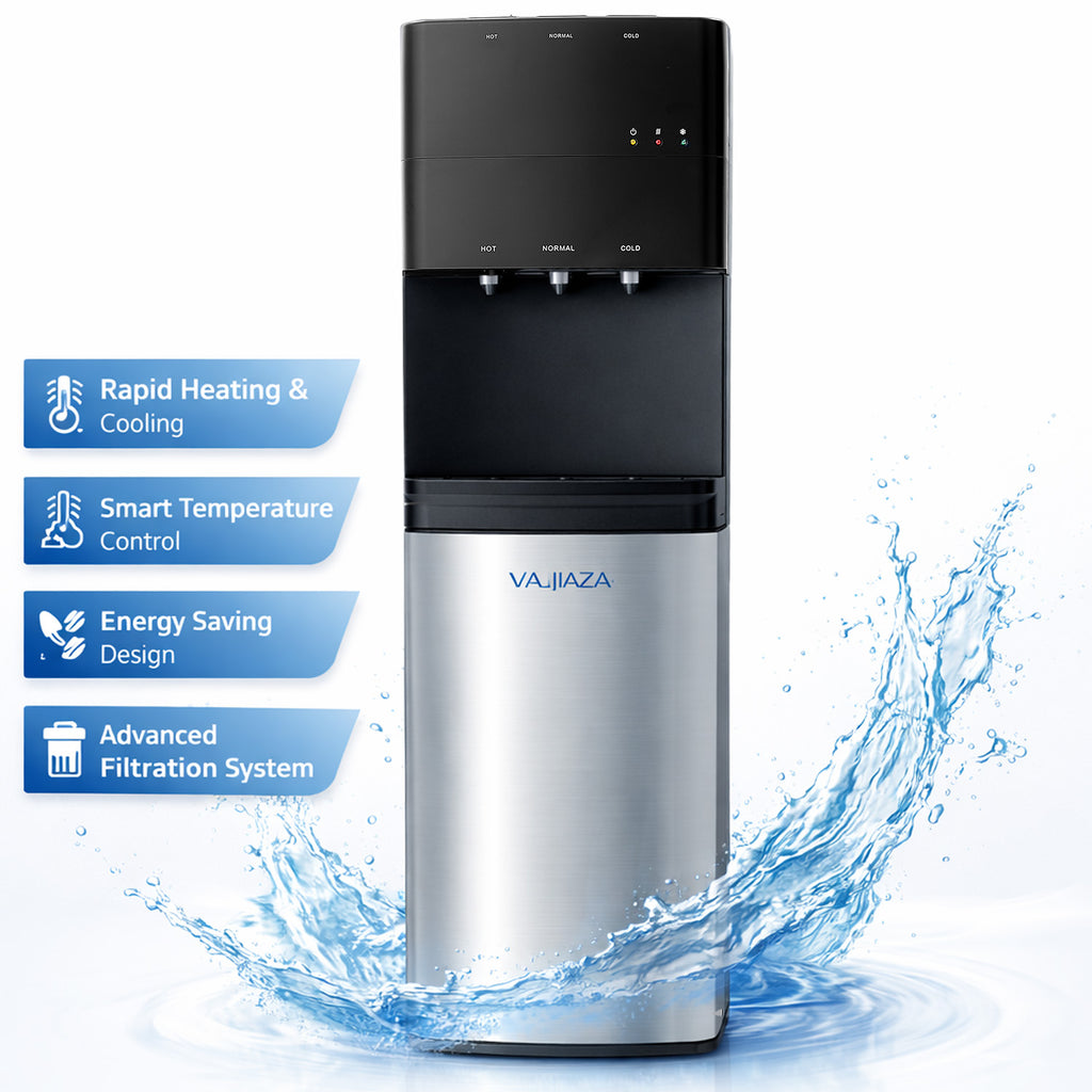 Water Dispenser for 3 and 5 Gallon Bottles – Bottom Load Water Machine with Hot, Cold & Room Temperature Options, Self-Cleaning & Safe Design, Silver