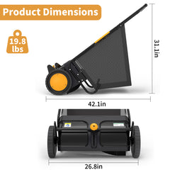 TMWINGS 21 Inch Push Lawn Sweeper, 3.4 Cu. Ft. Manual Leaf & Grass Collector with Adjustable Brush Height, 2 Spinning Brushes for Yard Lawn Patio Cleaning