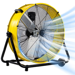 24"Industrial Fan High Velocity,Heavy Duty Drum Fan up to 8100CFM,3-Speed & 360°Adjustable,Ideal for Home, Garage, Indoor/Outdoor Use, Yellow