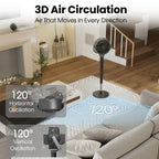VAJIAZA 37"-46" Pedestal Fan, Quiet Standing Fan for Home Bedroom, 120°+120° Smart 3D Oscillating Floor Fan, 16 Speeds, 4 Wind Modes, Screen-Off, Child Lock, 12H Timer