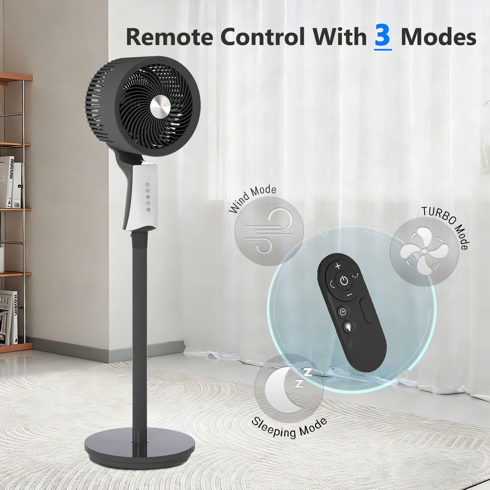 Pedestal Fan with 32 Speeds & 3 Modes, Floor Fan Equipped Led Light,60°Oscillating, Free Standing, 12H Timer, Remote Control