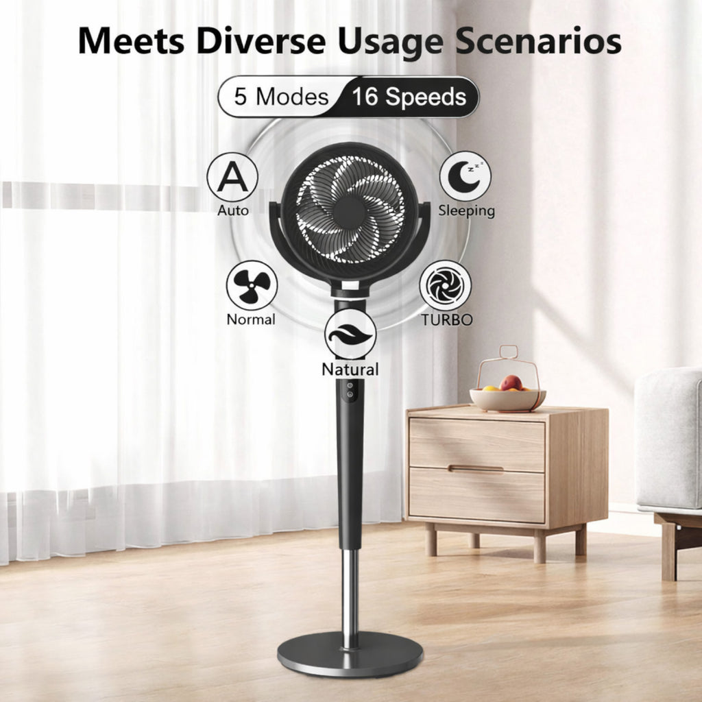 Pedestal Fan with 16 Speeds & 5 Modes,39-46" Adjustable Height Floor Fan Equipped Led Light,120°Oscillating, Free Standing, 12H Timer, Remote Control