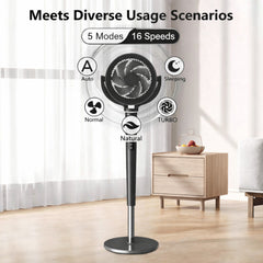 Pedestal Fan with 16 Speeds & 5 Modes,39-46" Adjustable Height Floor Fan Equipped Led Light,120°Oscillating, Free Standing, 12H Timer, Remote Control