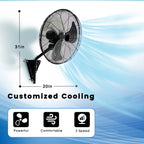 20in Wall Mount Fan, 3-Speed Industrial Wall Fan up to 7000CFM, 120°Oscillating High Airflow Cooling Fan for Garage,Home,Warehouse, Indoor/Outdoor Use, Black