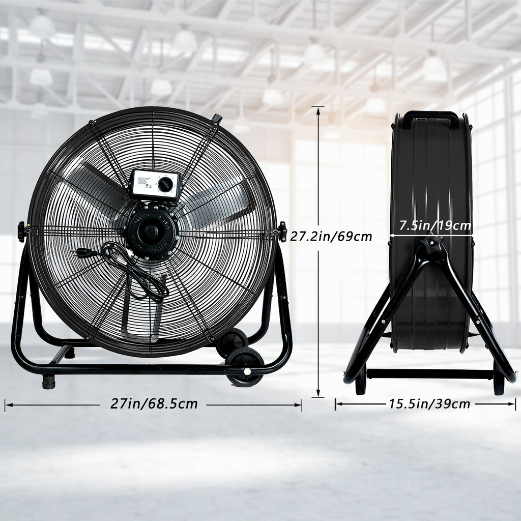 24"Industrial Fan High Velocity,Heavy Duty Drum Fan up to 8100CFM,Heavy Duty Blower Fan with 3-Speed & 360°Adjustable,Ideal for Home, Garage, Indoor/Outdoor Use, Black