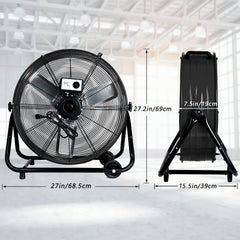 24"Industrial Fan High Velocity,Heavy Duty Drum Fan up to 8100CFM,Heavy Duty Blower Fan with 3-Speed & 360°Adjustable,Ideal for Home, Garage, Indoor/Outdoor Use, Black