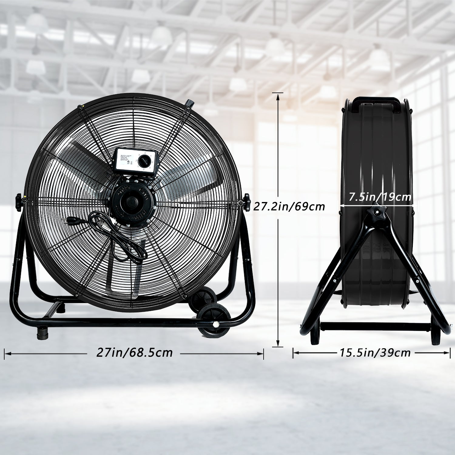 24"Industrial Fan High Velocity,Heavy Duty Drum Fan up to 8100CFM,Heavy Duty Blower Fan with 3-Speed & 360°Adjustable,Ideal for Home, Garage, Indoor/Outdoor Use, Black