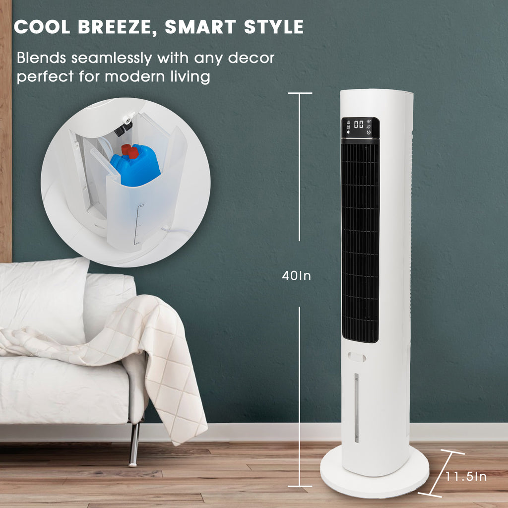 40" Evaporative Air Cooler with Remote, Portable Air Conditioner with 3 Modes, Quiet Swamp Coolers 70° Oscillation Equipped Aroma Box, White