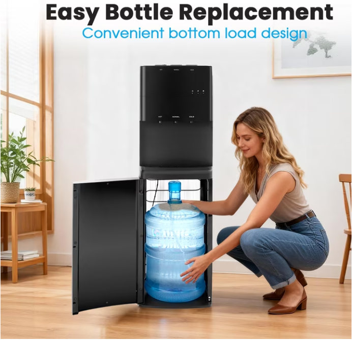 Bottom Loading Water Dispenser with Compressor Cooling, Stainless Steel Body & Aluminum Motor, High Dispensing Area, Safety Lock