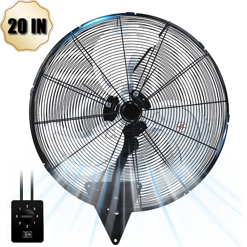 20” Wall Mount Fan 7000 CFM High Velocity Industrial Heavy Duty Fan with 3-Speed Oscillating Commercial Use for Warehouse, Garage, Factory, Black